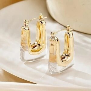 Clear Lucite Gold U Shape Hoop Earrings